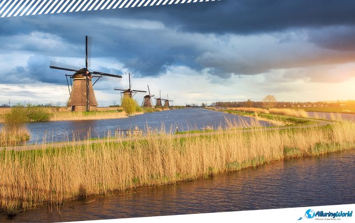 9 Windmills at Kinderdijk in the Netherlands